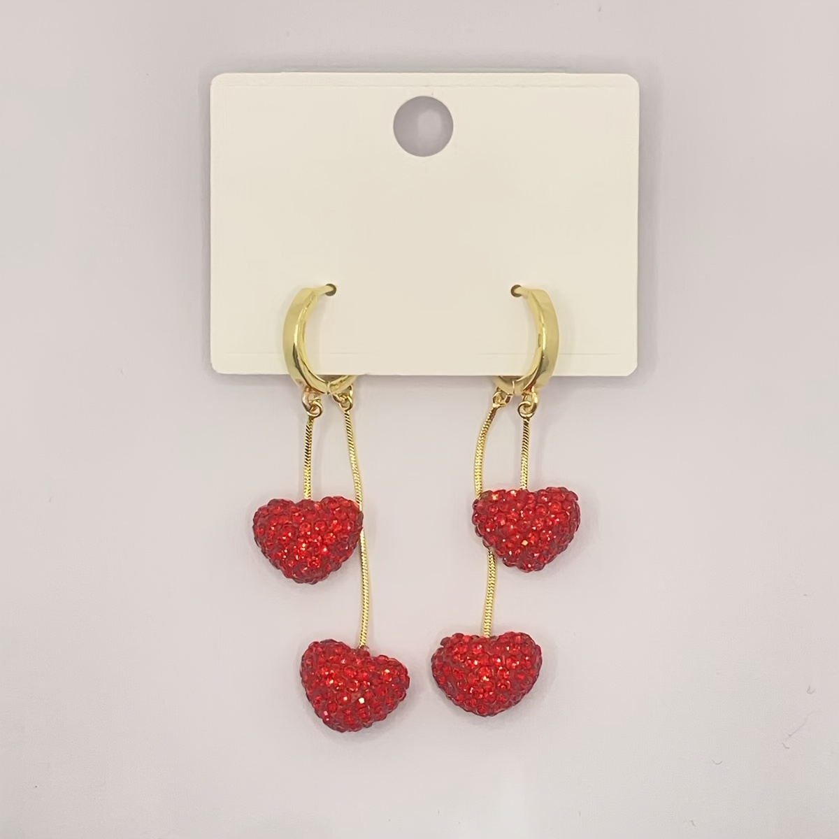 Heart Shaped Rhinestone Dangle Earrings for Women